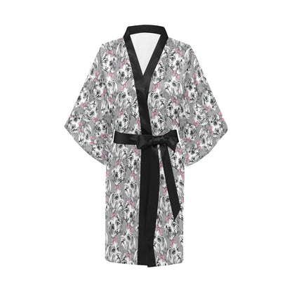 Maltese Pattern Print Design 01 Women's Short Kimono