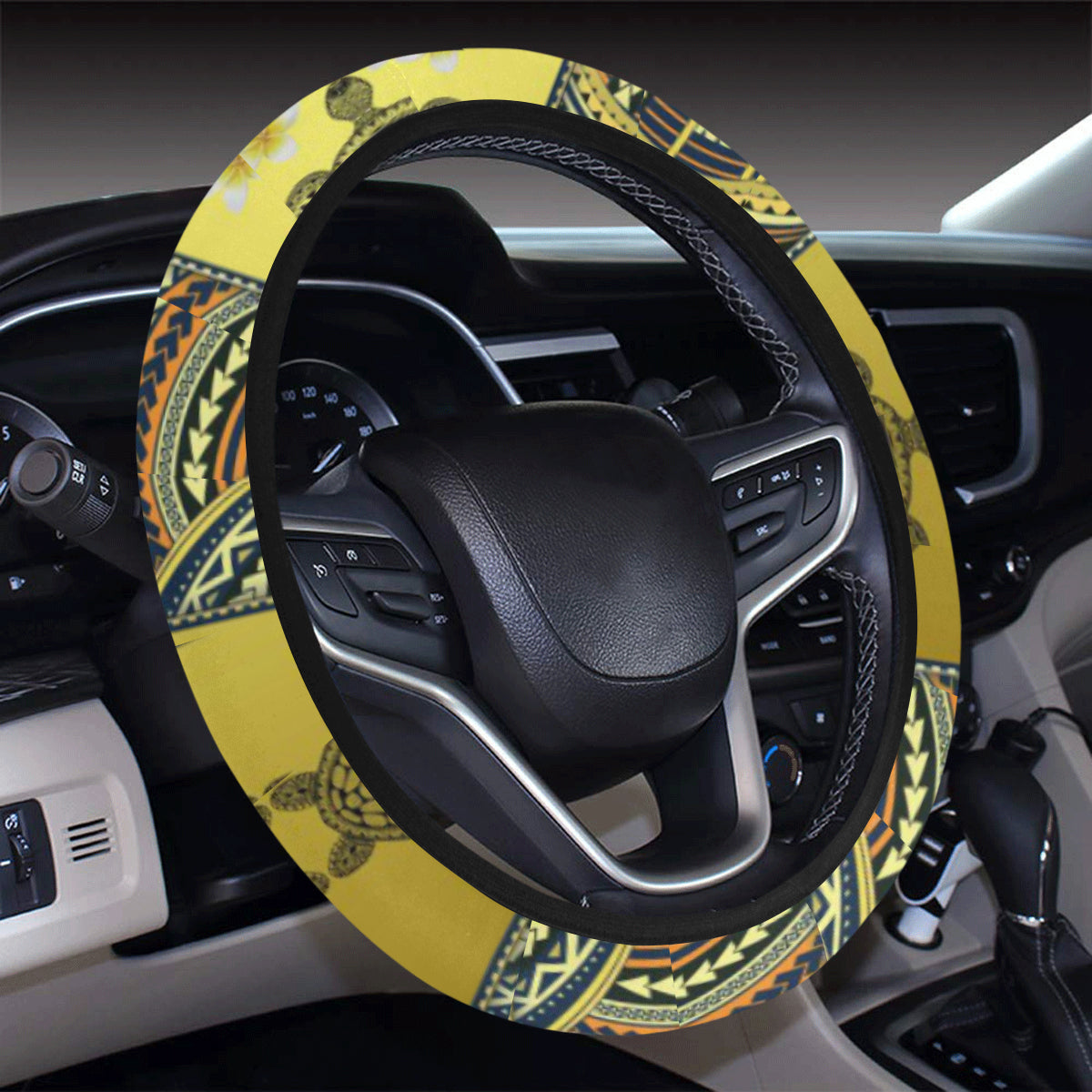 Polynesian Turtle Hawaiian Design Print Steering Wheel Cover with Elastic Edge