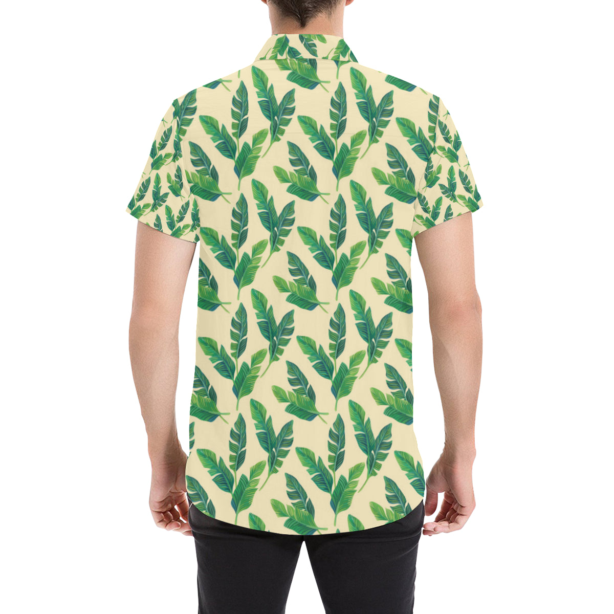 Banana Leaf Pattern Print Design 01 Men's Short Sleeve Button Up Shirt