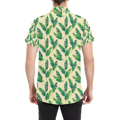 Banana Leaf Pattern Print Design 01 Men's Short Sleeve Button Up Shirt