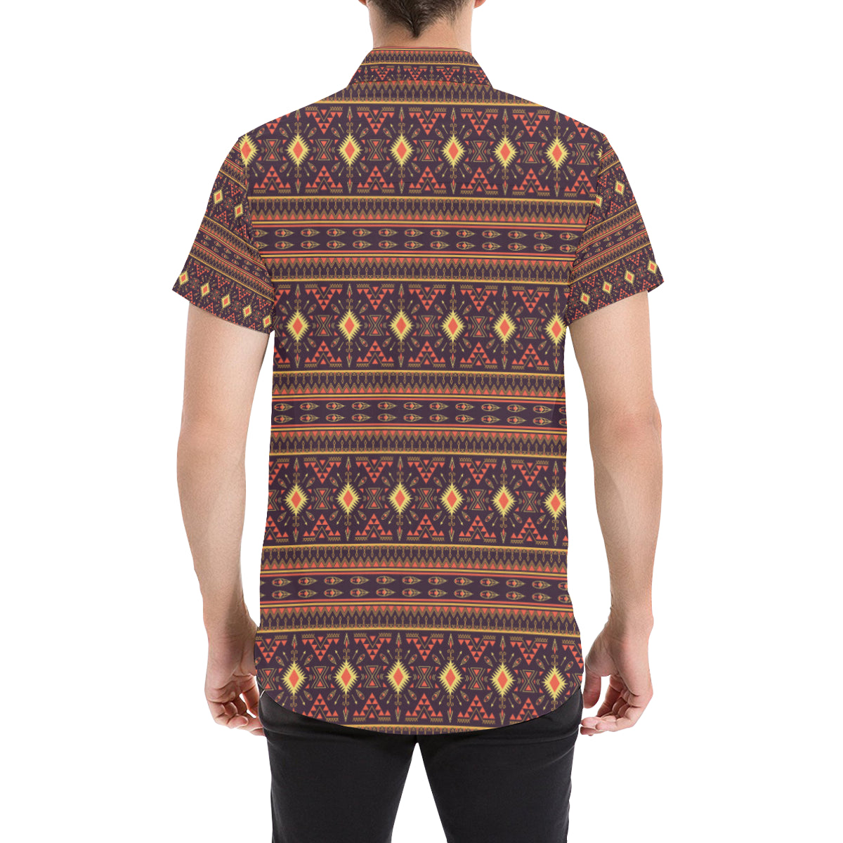 Southwest Ethnic Design Themed Print Men's Short Sleeve Button Up Shirt