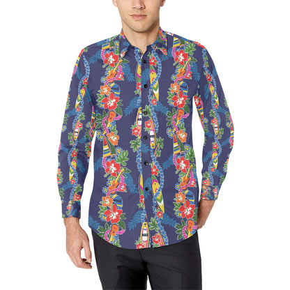 Hawaiian Themed Pattern Print Design H04 Men's Long Sleeve Shirt