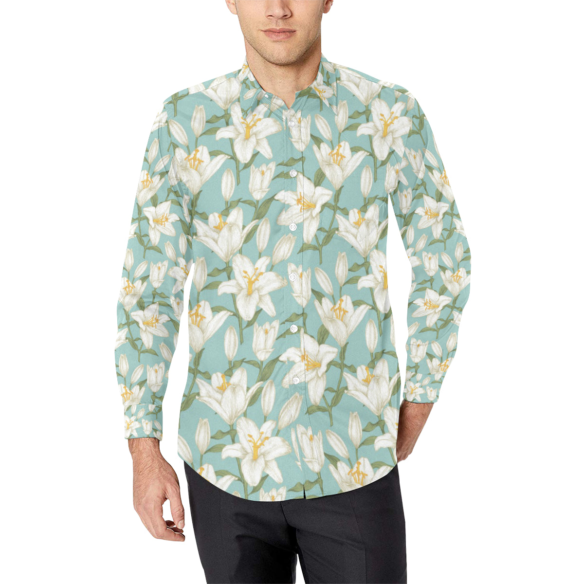 Lily Pattern Print Design LY09 Men's Long Sleeve Shirt