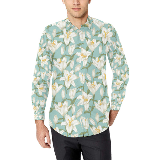Lily Pattern Print Design LY09 Men's Long Sleeve Shirt