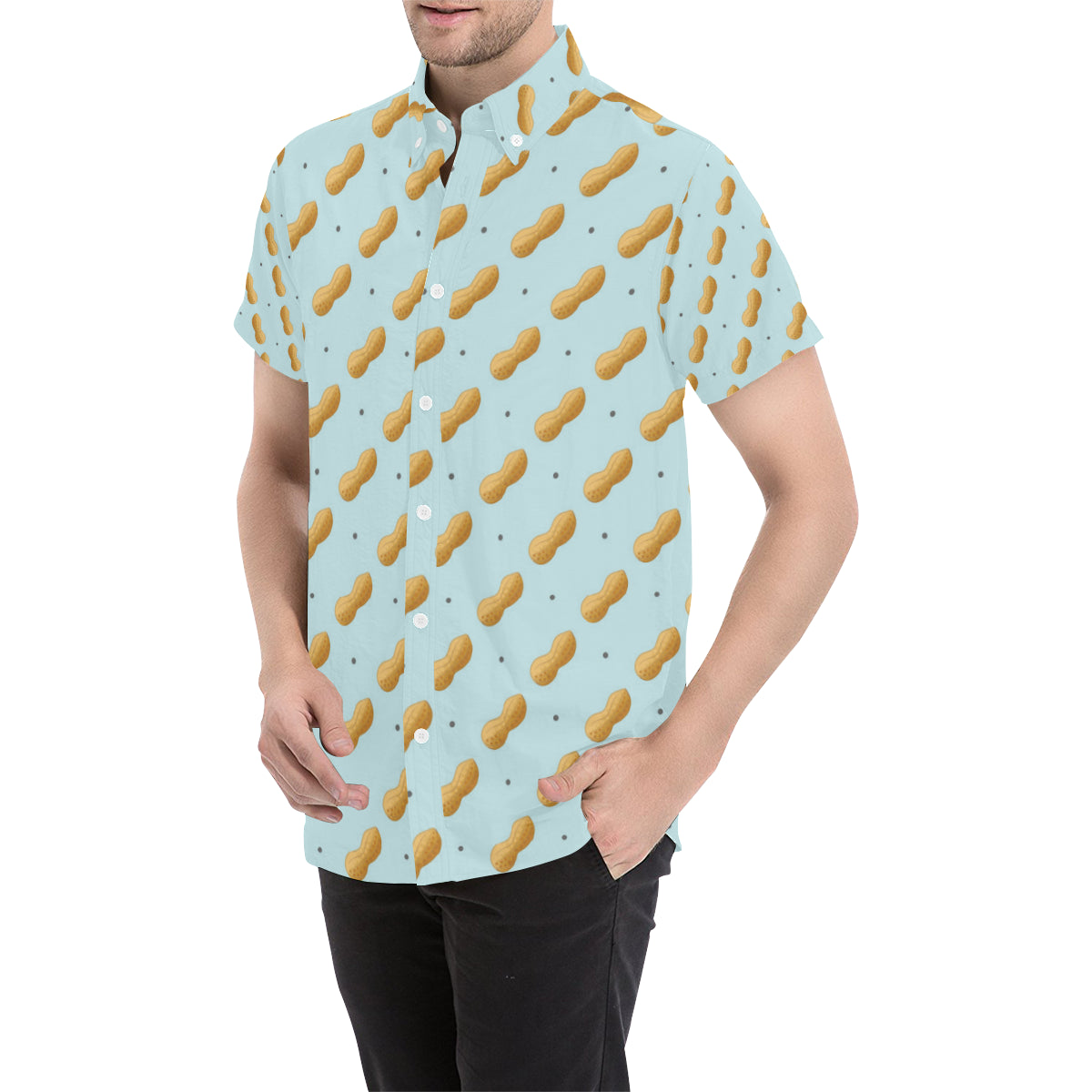 Peanut Pattern Print Design A03 Men's Short Sleeve Button Up Shirt