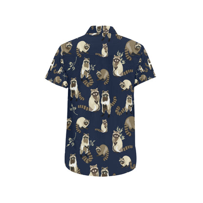 Raccoon Pattern Print Design A06 Men's Short Sleeve Button Up Shirt