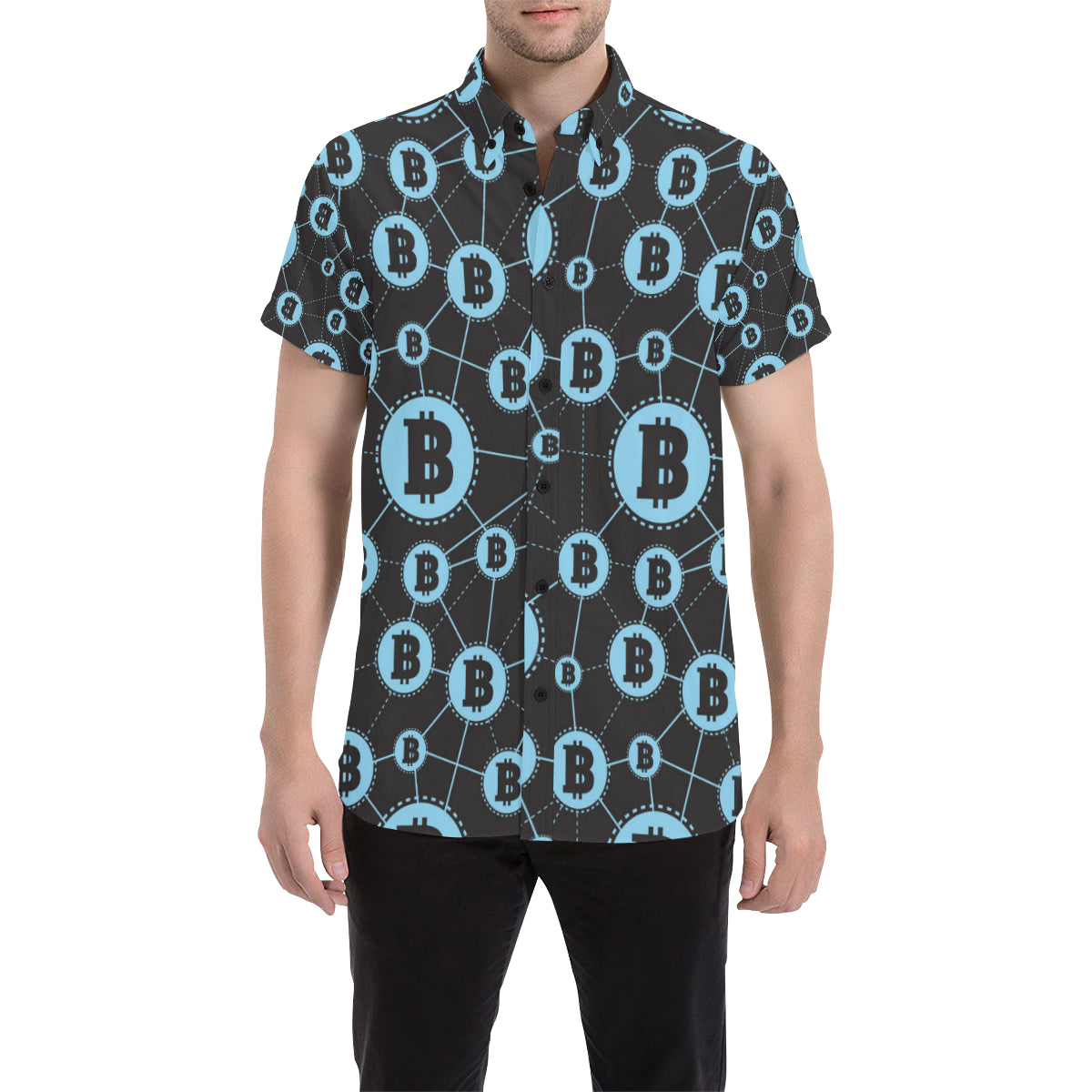 Cryptocurrency Pattern Print Design 02 Men's Short Sleeve Button Up Shirt