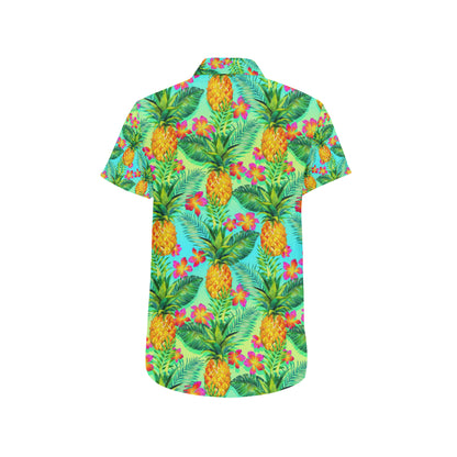 Pineapple Pattern Print Design PP010 Men's Short Sleeve Button Up Shirt