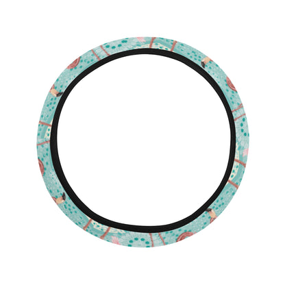 Flamingo Background Themed Print Steering Wheel Cover with Elastic Edge