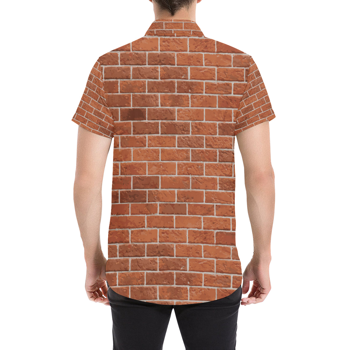 Brick Brown Pattern Print Design 02 Men's Short Sleeve Button Up Shirt