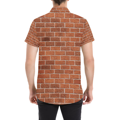 Brick Brown Pattern Print Design 02 Men's Short Sleeve Button Up Shirt