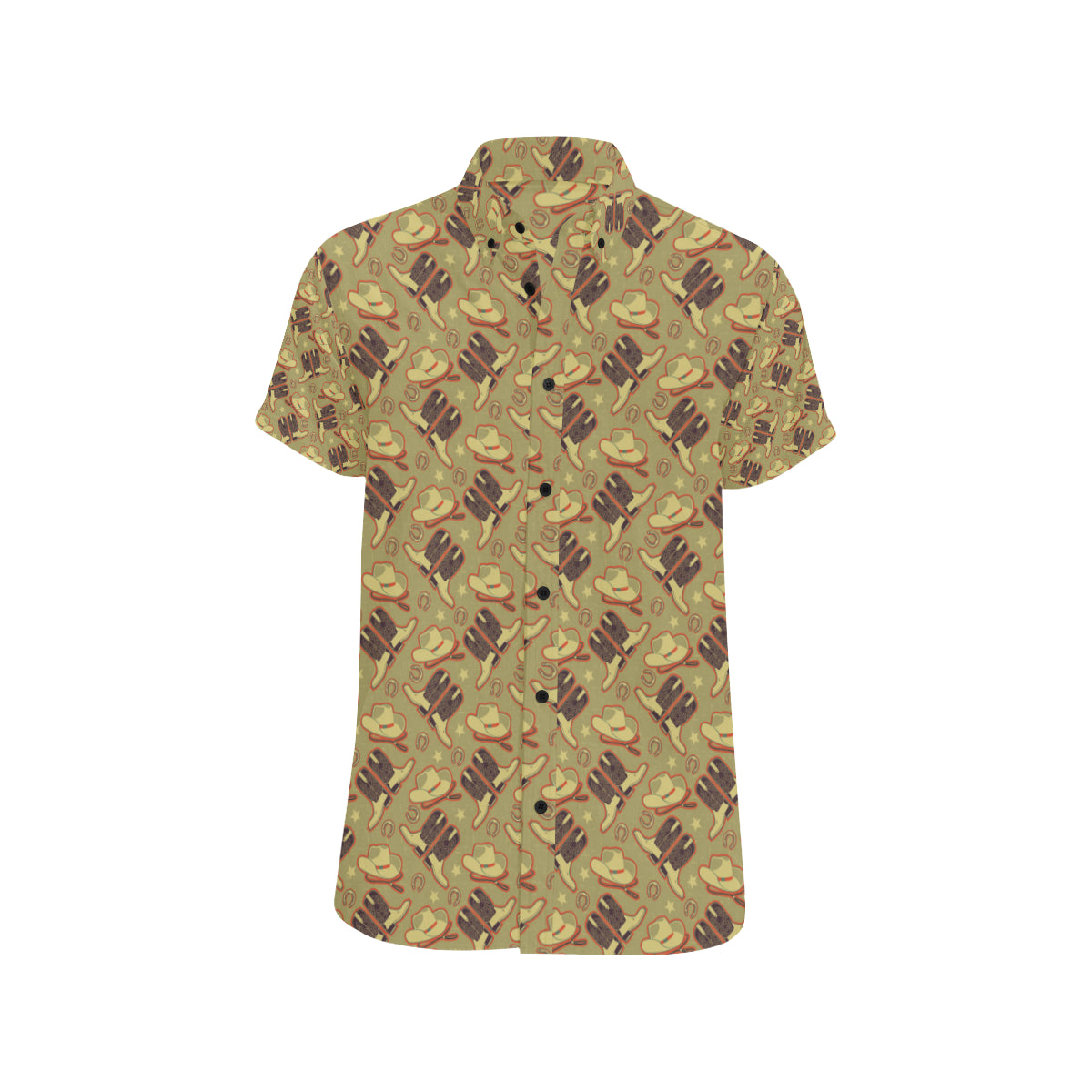 Western Cowboy Themed Men's Short Sleeve Button Up Shirt