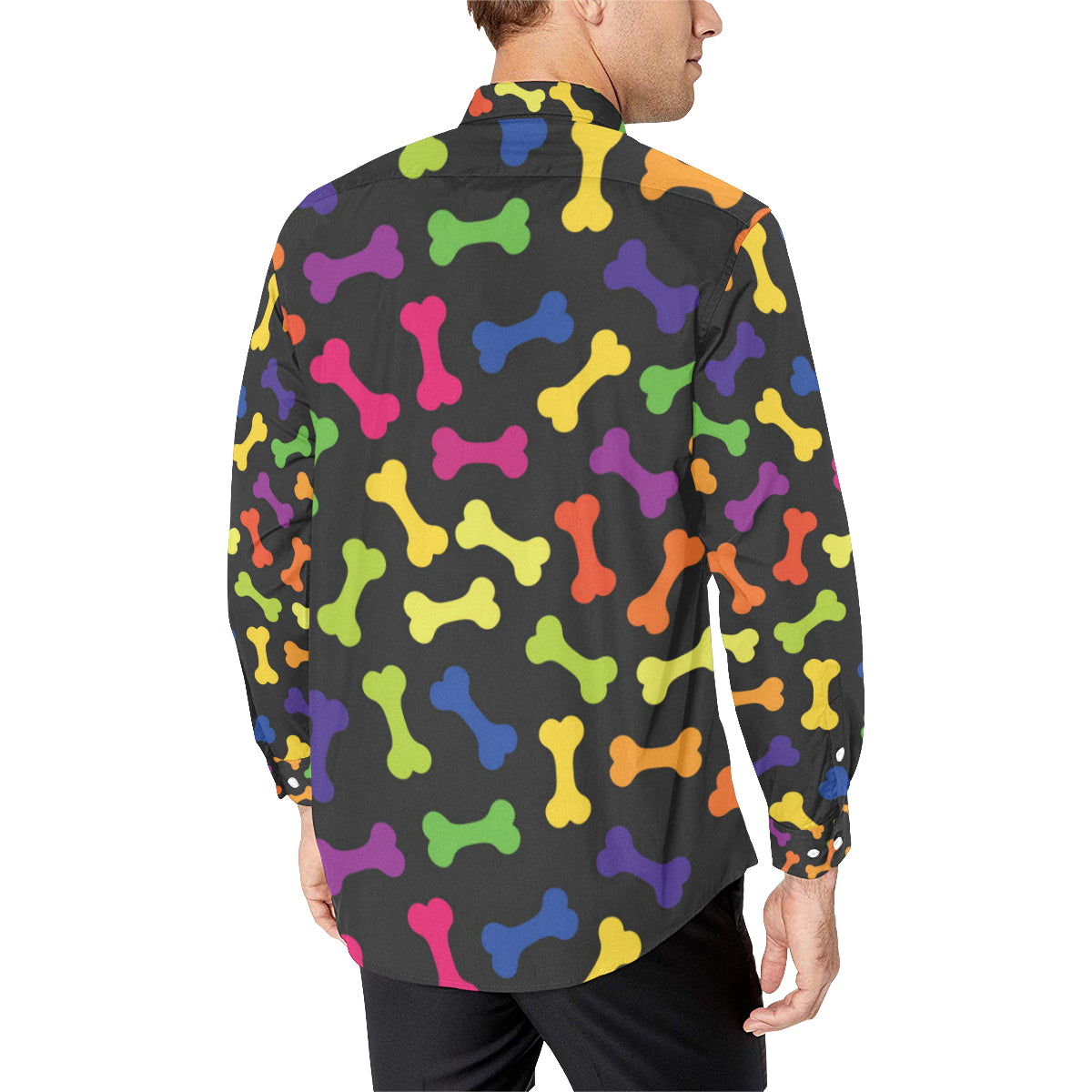 Dog Bone Neon Color Pattern Print Design 02 Men's Long Sleeve Shirt