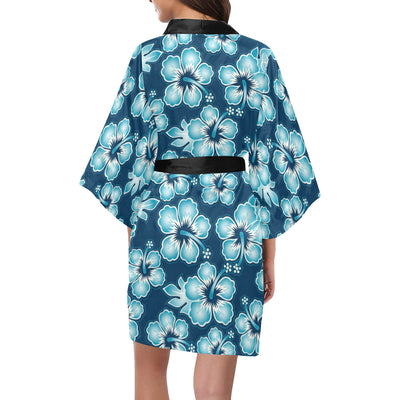 Blue Hibiscus Pattern Print Design HB011 Women's Short Kimono