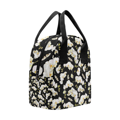 Orchid White Pattern Print Design OR011 Insulated Lunch Bag