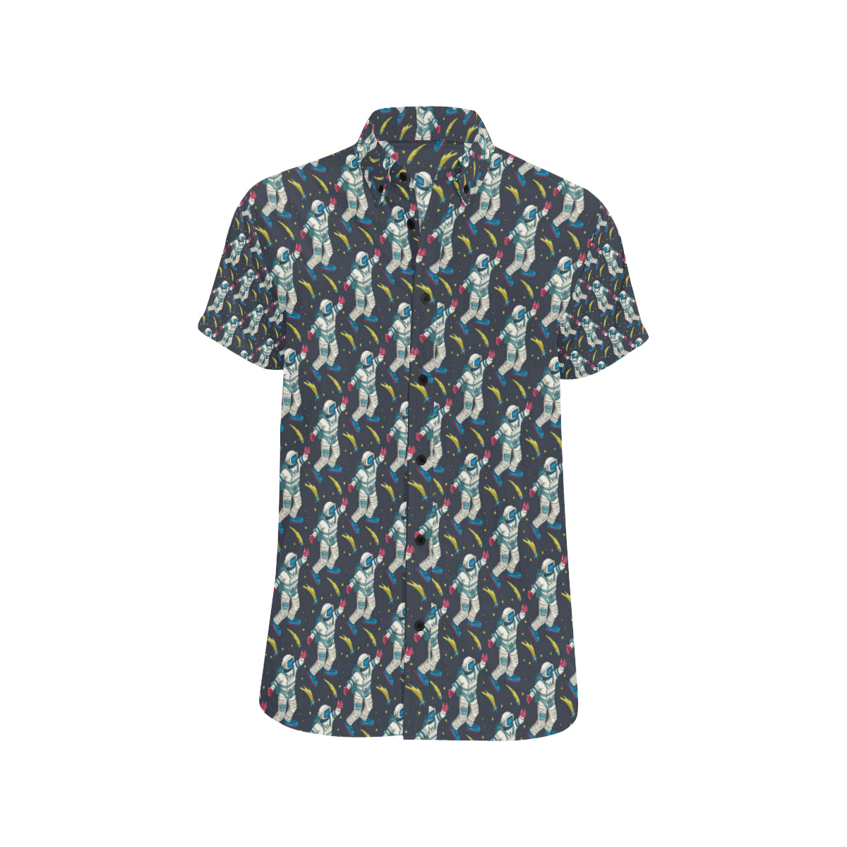 Astronaut Pattern Print Design 04 Men's Short Sleeve Button Up Shirt