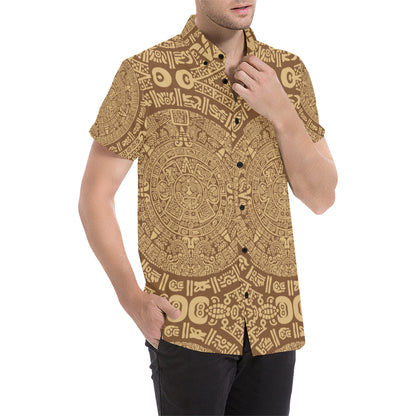 Mayan Pattern Print Design 01 Men's Short Sleeve Button Up Shirt