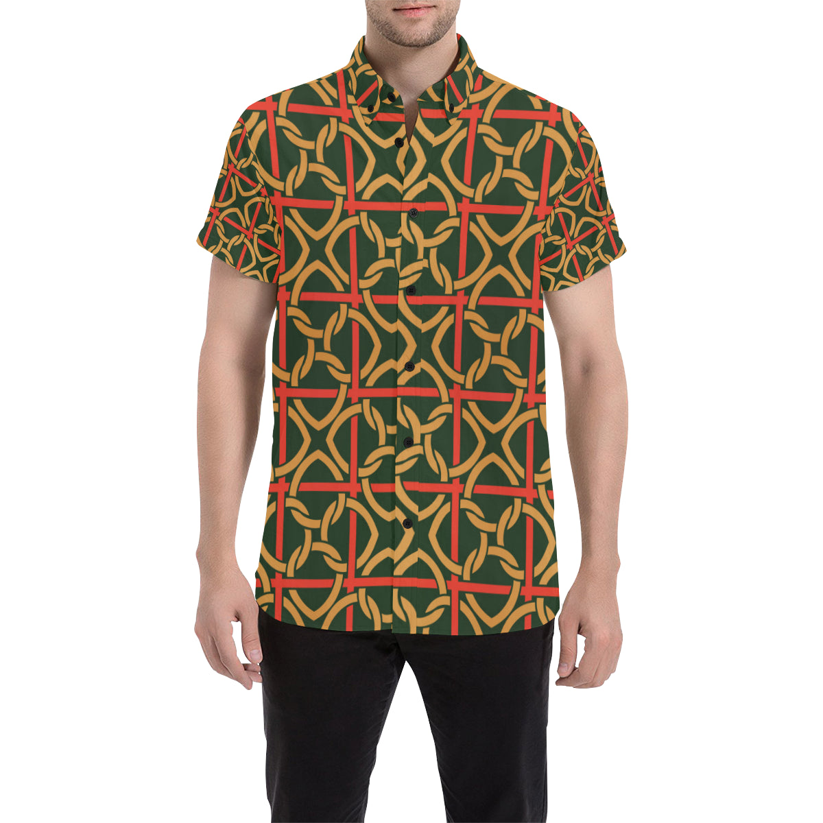 Irish Pattern Print Design 01 Men's Short Sleeve Button Up Shirt