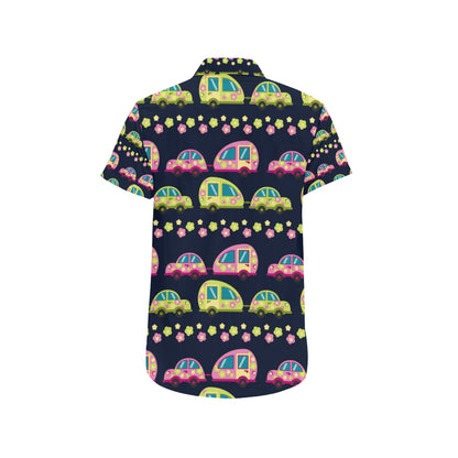 Camper Cute Camping Design No 3 Print Men's Short Sleeve Button Up Shirt