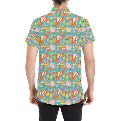 Beach Scene Pattern Print Design 02 Men's Short Sleeve Button Up Shirt