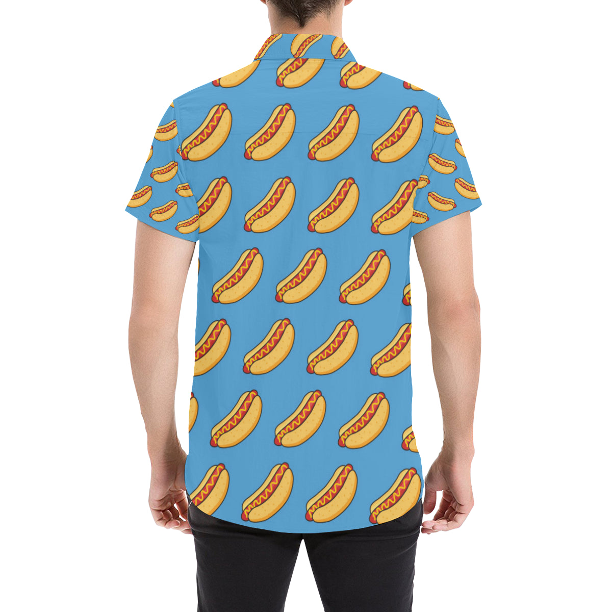 Hot Dog Pattern Print Design 02 Men's Short Sleeve Button Up Shirt