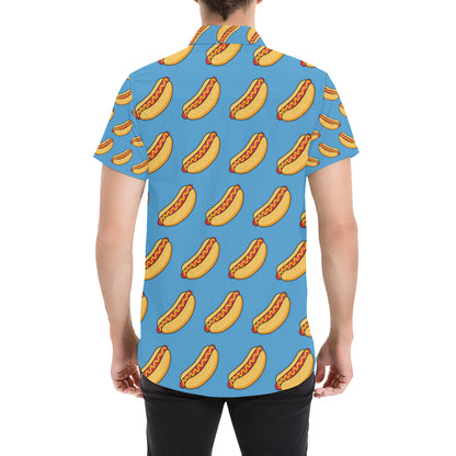 Hot Dog Pattern Print Design 02 Men's Short Sleeve Button Up Shirt
