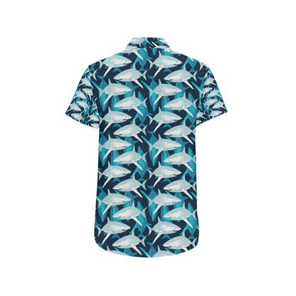 Shark Design Print Men's Short Sleeve Button Up Shirt