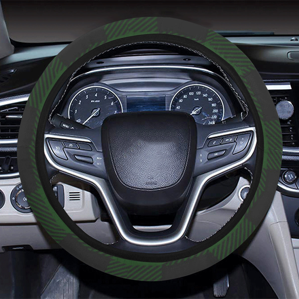 Buffalo check Green Pattern Print Design 02 Steering Wheel Cover with Elastic Edge