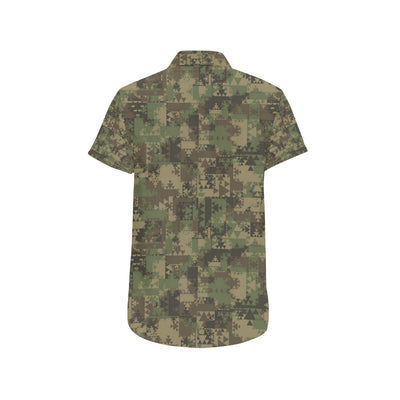 Camouflage Aztec Green Army Print Men's Short Sleeve Button Up Shirt