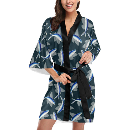 Flying Fish Pattern Print Design 04 Women's Short Kimono
