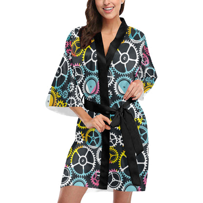 Mechanic Pattern Print Design 02 Women's Short Kimono