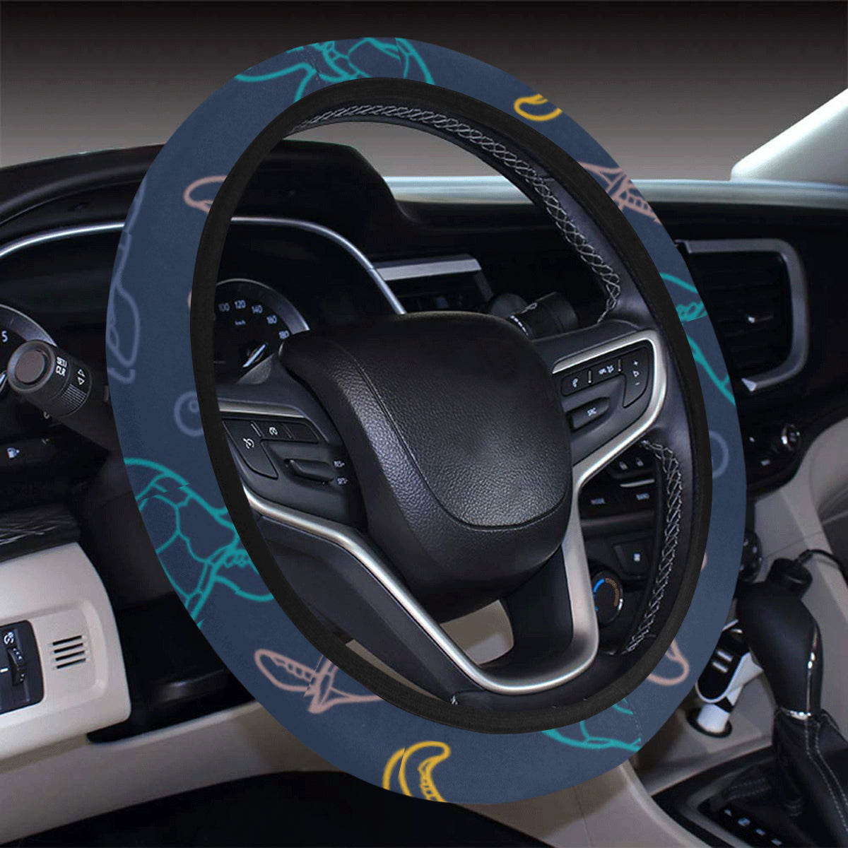 Sea Turtle Baby Print Steering Wheel Cover with Elastic Edge