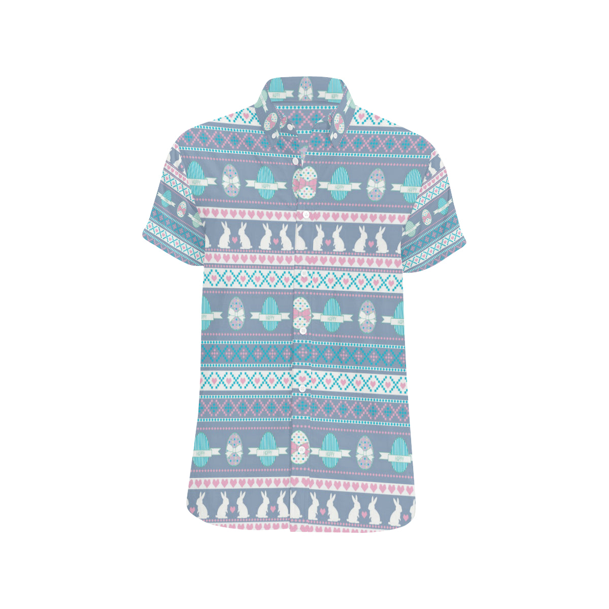 Easter Eggs Pattern Print Design RB013 Men's Short Sleeve Button Up Shirt