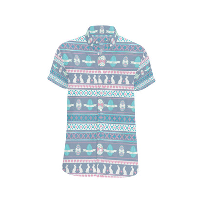 Easter Eggs Pattern Print Design RB013 Men's Short Sleeve Button Up Shirt