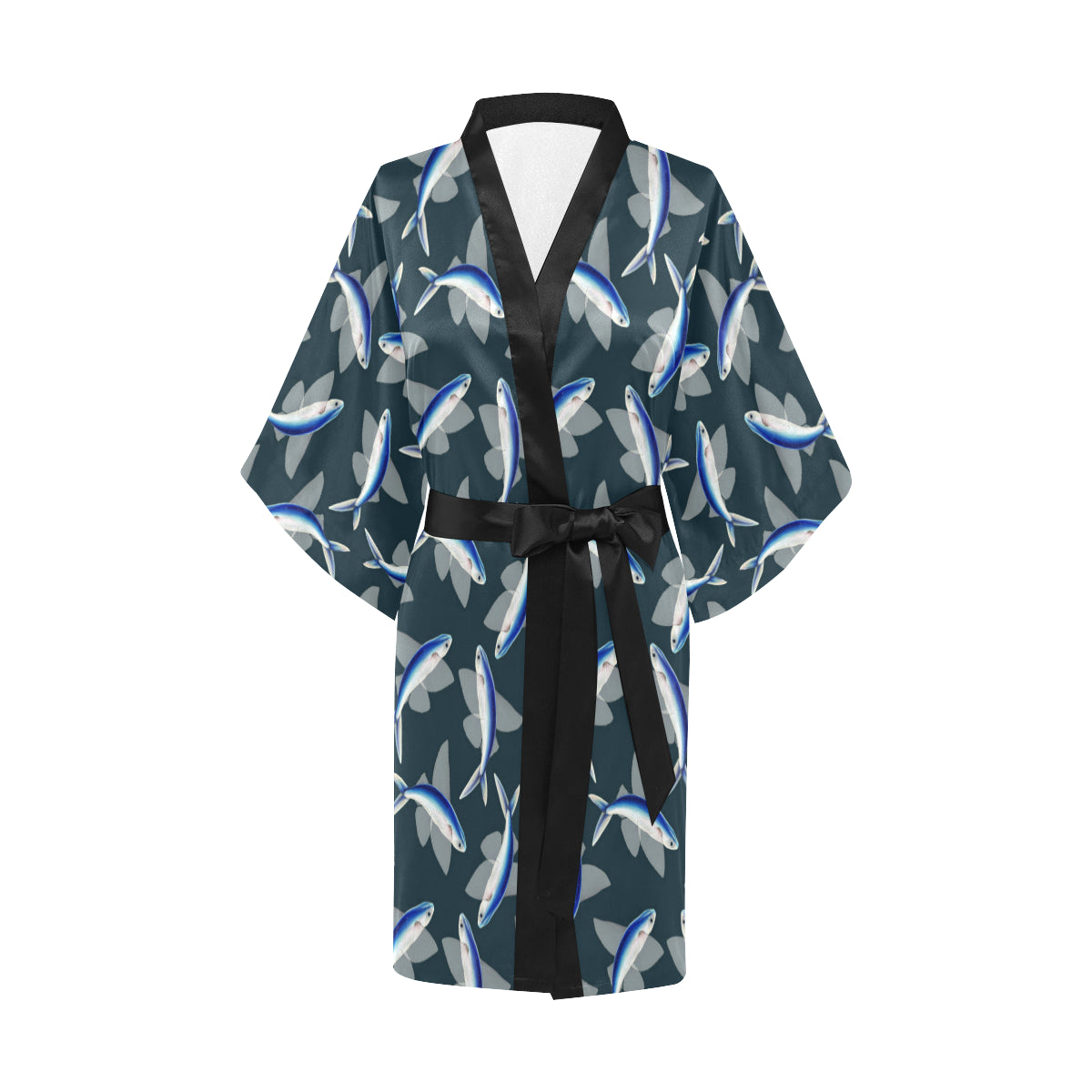Flying Fish Pattern Print Design 04 Women's Short Kimono