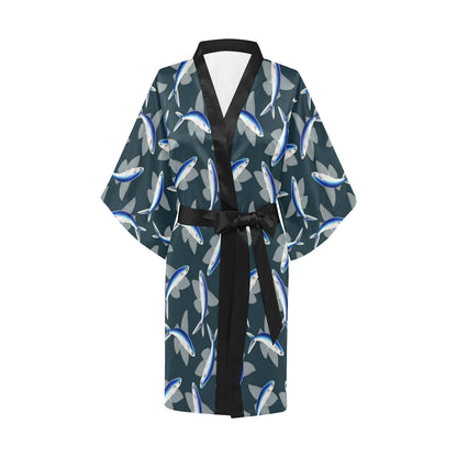 Flying Fish Pattern Print Design 04 Women's Short Kimono