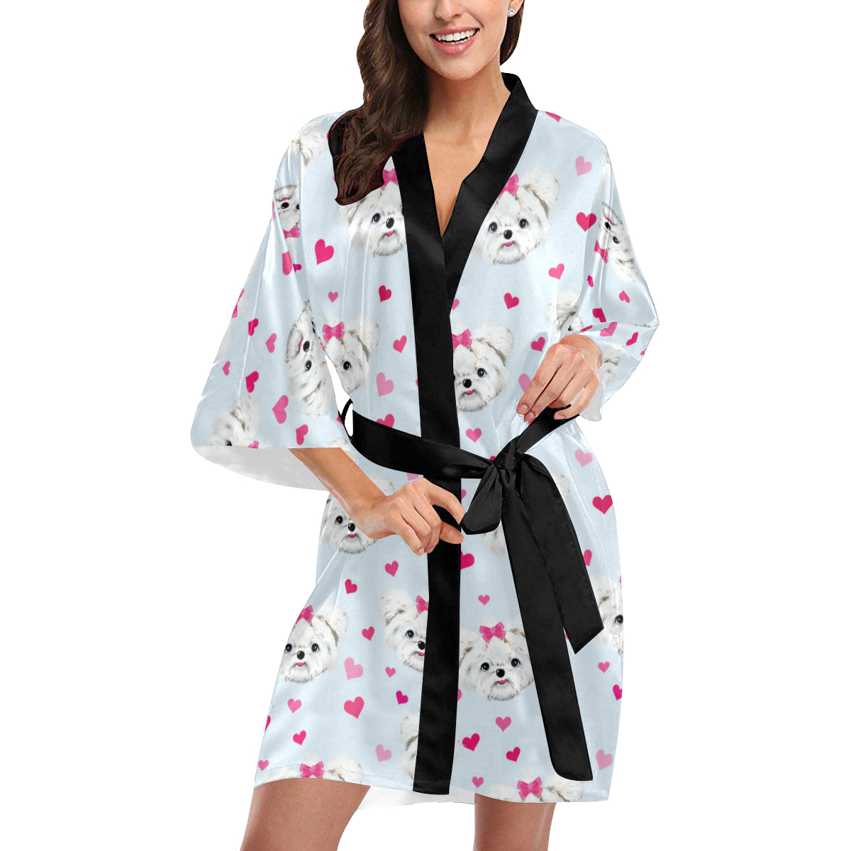 Maltese Pattern Print Design 03 Women's Short Kimono