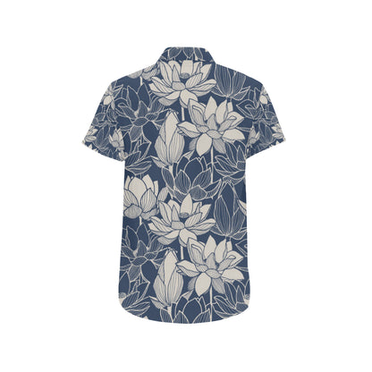 Water Lily Pattern Print Design WL04 Men's Short Sleeve Button Up Shirt