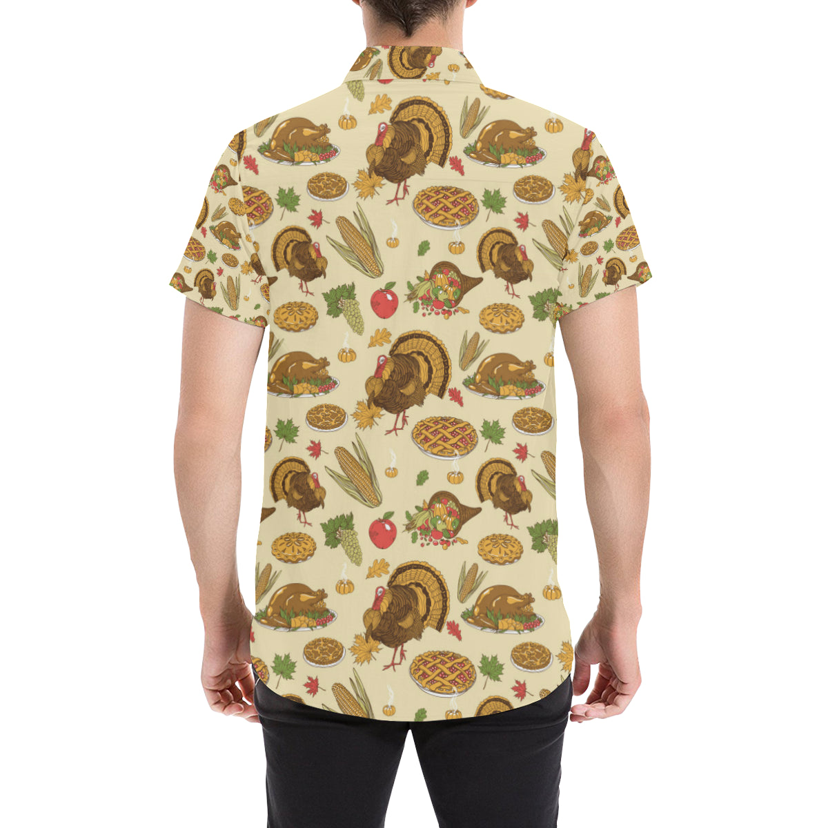 Turkey Pattern Print Design 02 Men's Short Sleeve Button Up Shirt