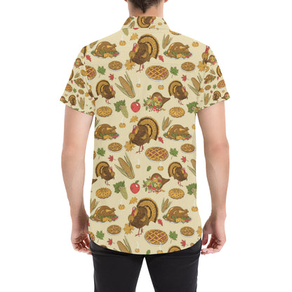 Turkey Pattern Print Design 02 Men's Short Sleeve Button Up Shirt