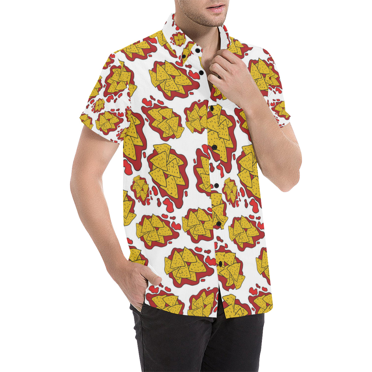 Nachos Pattern Print Design A03 Men's Short Sleeve Button Up Shirt