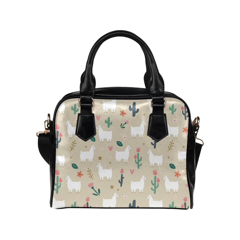 Llama Cactus Pattern Print Design 09 Shoulder Handbag