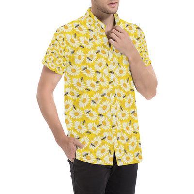 Bee Daisy Pattern Print Design 06 Men's Short Sleeve Button Up Shirt