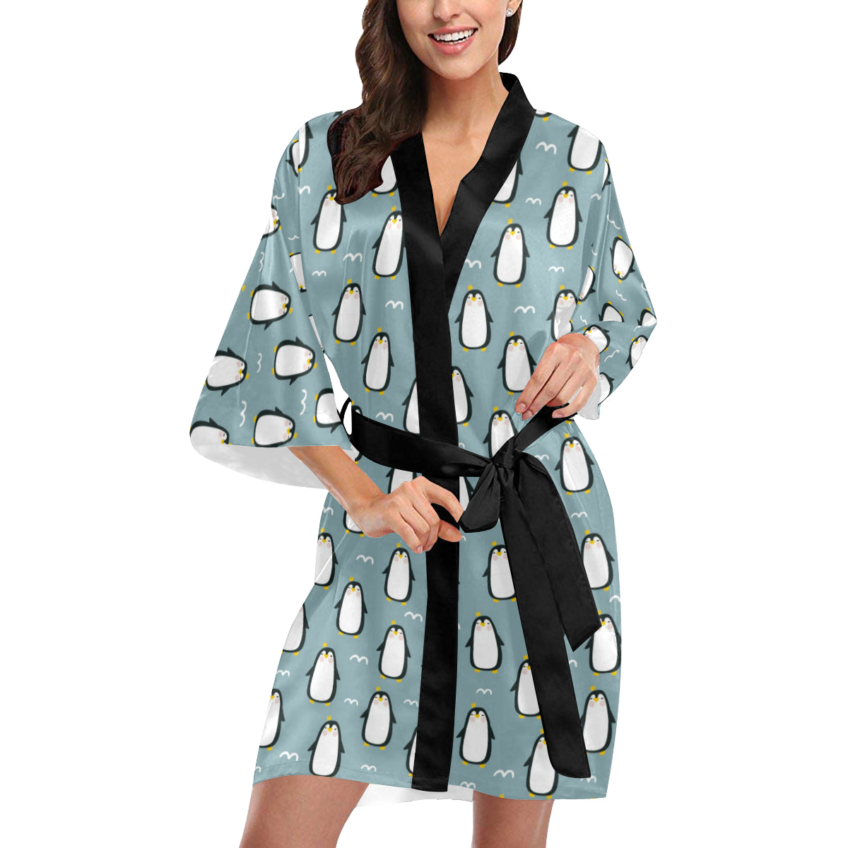 Penguin Pattern Print Design A02 Women's Short Kimono