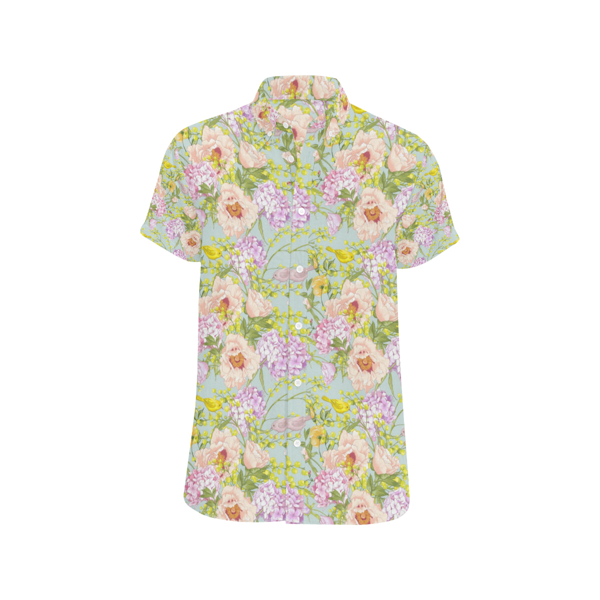 Hydrangea Pattern Print Design HD02 Men's Short Sleeve Button Up Shirt