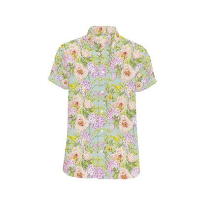Hydrangea Pattern Print Design HD02 Men's Short Sleeve Button Up Shirt