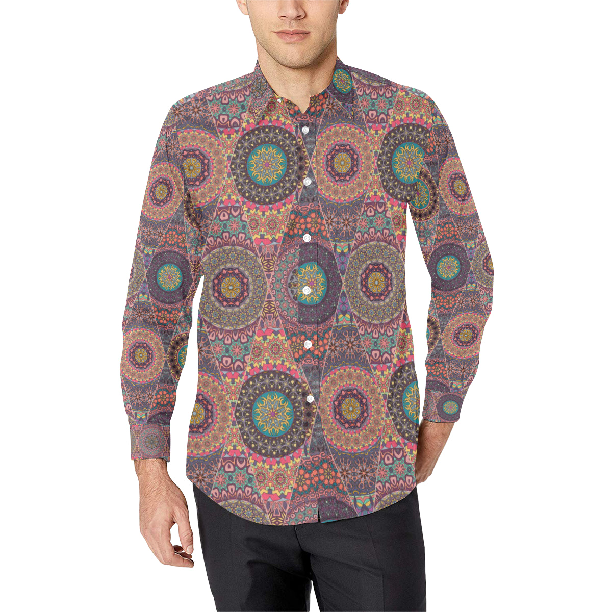 Bohemian Pattern Print Design 07 Men's Long Sleeve Shirt