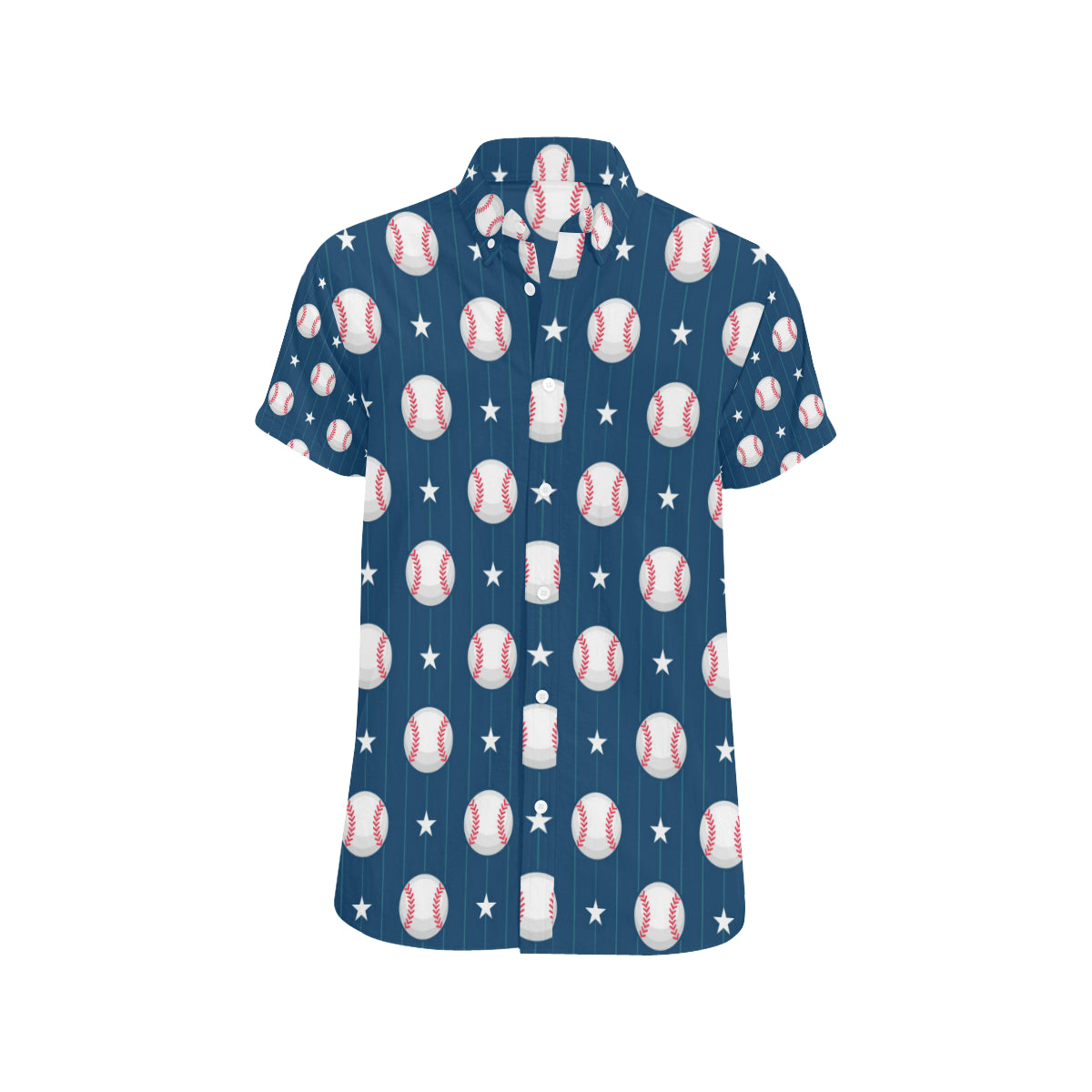 Baseball Star Print Pattern Men's Short Sleeve Button Up Shirt