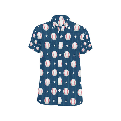 Baseball Star Print Pattern Men's Short Sleeve Button Up Shirt