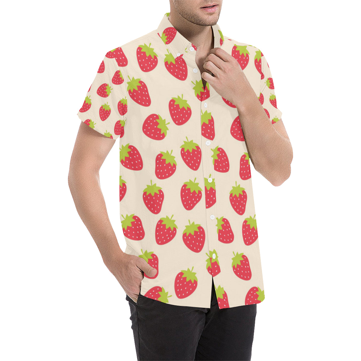 Strawberry Pattern Print Design SB02 Men's Short Sleeve Button Up Shirt